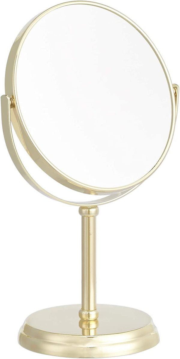 Amazon Basics Tabletop Mount Vanity round Mirror, 1X/5X Magnification, Iron, 7.2"L X 4.92"W, Gold