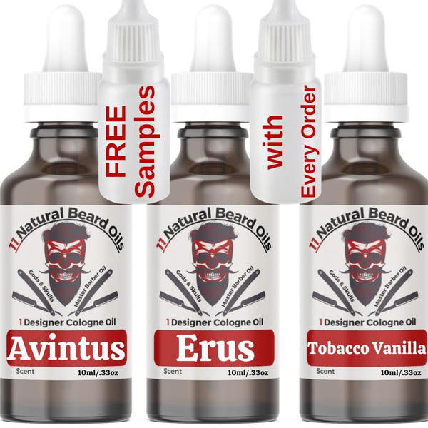 3-Pack Sample Set – Beard Oil & Body Anti-Aging Cologne Oil – Avintus, Erus, Tobacco Vanilla – 10Ml Bottles