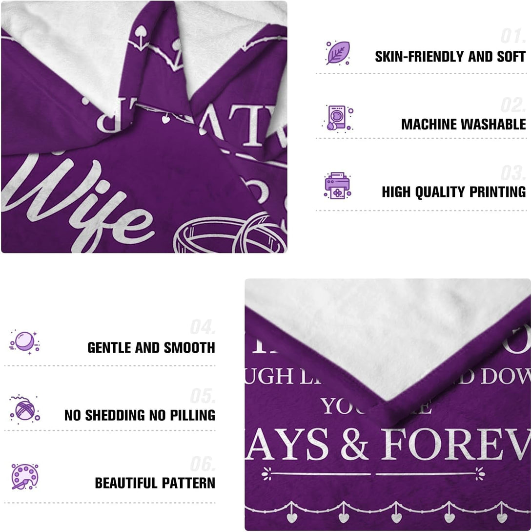 Anniversary Birthday Gifts for Wife Her Women, Wife Birthday Gift Ideas, to My Wifes Purple Throw Blanket for Couch 60"X 50"