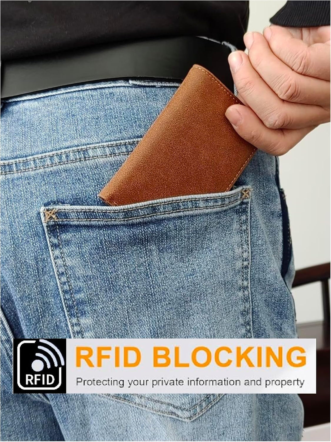 RFID Blocking Leather Wallet, Slim Bifold Front Pocket Card Holder, Brown (Vintage Tan)
