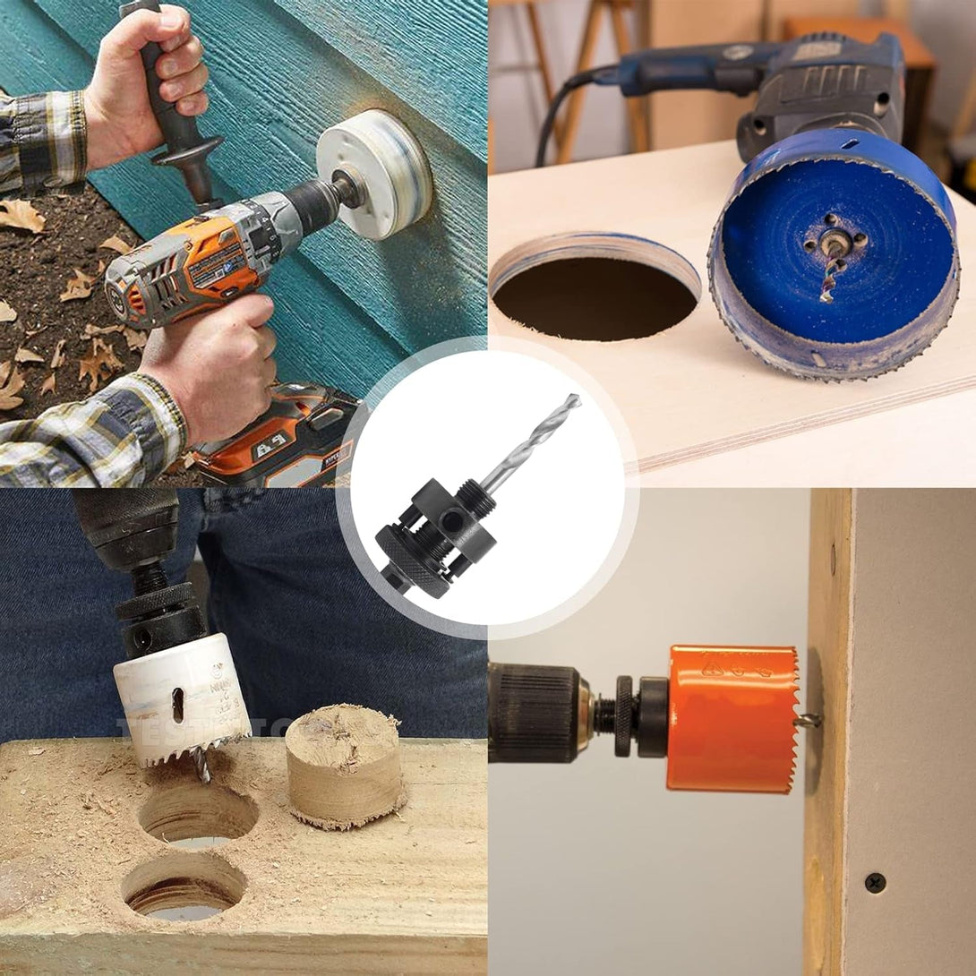 7/16" Shank Hole Saw Arbor, Fits 1-1/2" to 10" Hole Saws, Heavy Duty Quick Change Mandrel with 3 Bonus Replacement Pilot Drill Bits