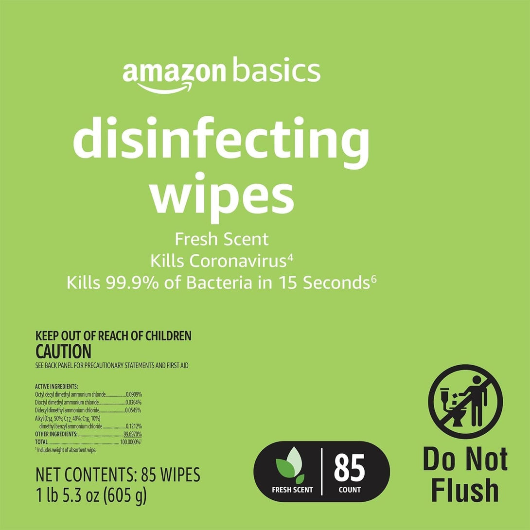Amazon Basics Disinfecting Wipes, Lemon & Fresh Scent, Sanitizes/Cleans/Disinfects/Deodorizes, 340 Count (4 Packs of 85)