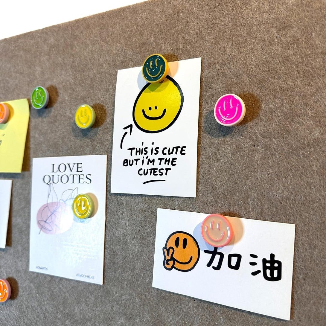 24 Smiley Face Decorative Push Pins, Cute Bulletin Board Push Pins, Thumbtacks for Cork Boards, Office Organization, or Home Décor (24-Colourful)