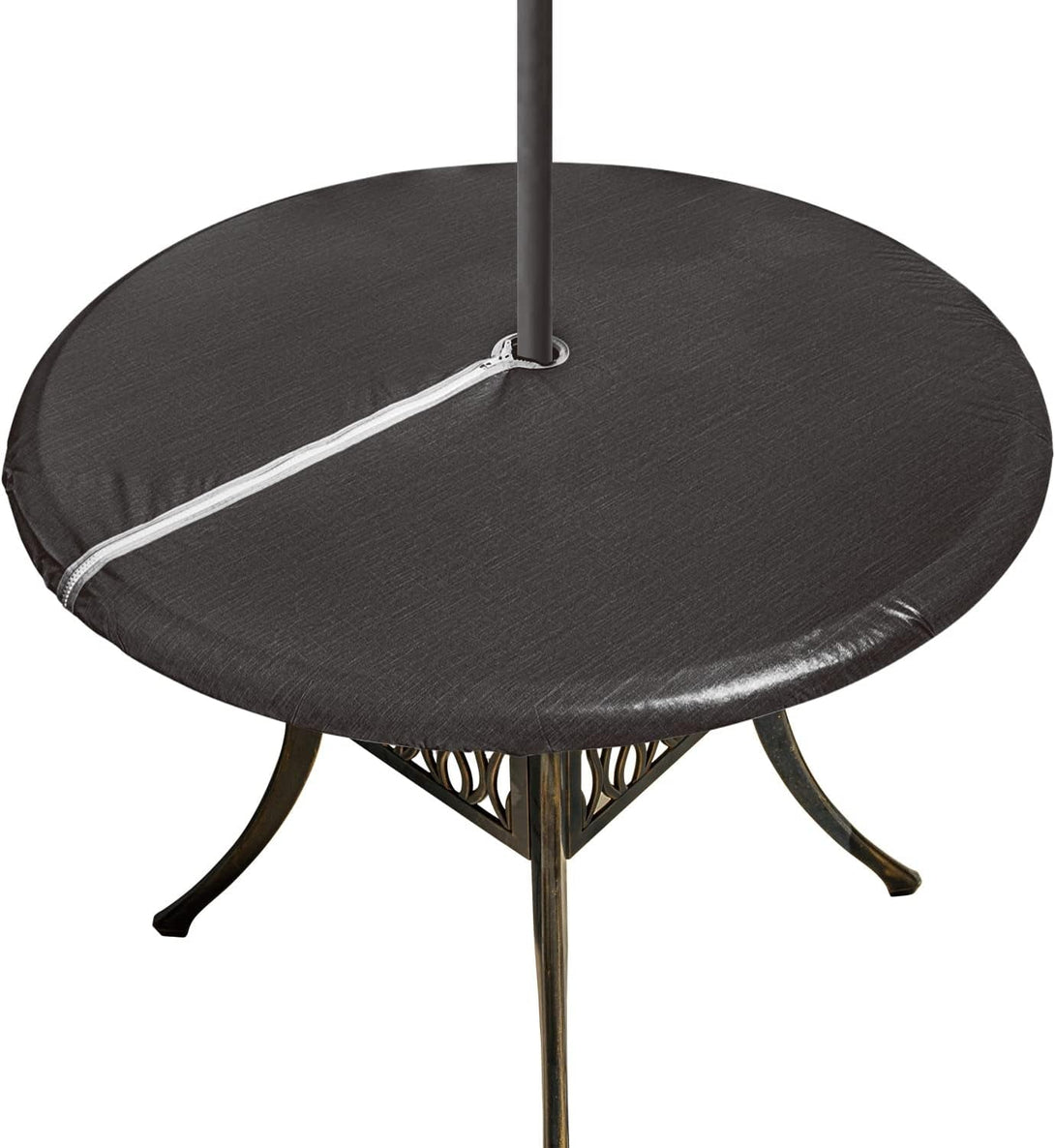Round Fitted Vinyl Table Cloth Outdoor Tablecloth with Zipper and Umbrella Hole 100% Waterproof Wipe Clean PVC Table Cover for Party, Picnic and Patio, 40" - 44", Black