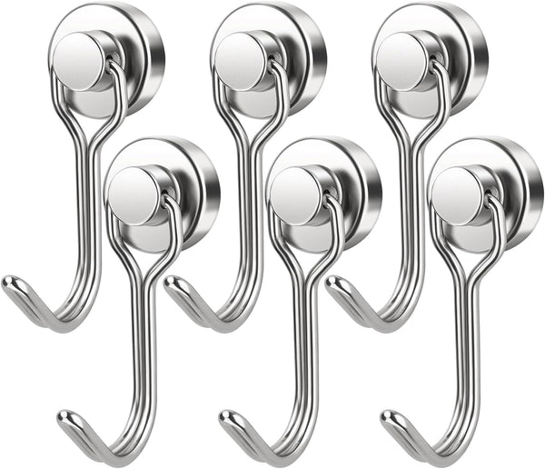 FINDMAG 6 Pack Swivel Swing Magnetic Hook 30LBS Heavy Duty Magnetic Hooks Strong Neodymium Magnet Hook for Hanging, Perfect for Refrigerator and Other Magnetic Surfaces, 60Mm(2.36In) in Length