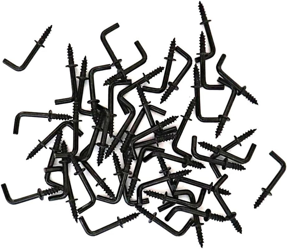 100 Pcs 1/2" Black Small L Shaped Hooks Screw in Right Angle Hooks Square Bend Hooks Jewelry Hooks