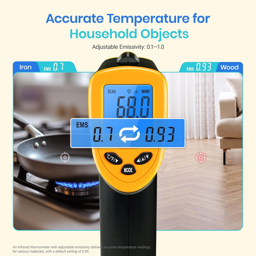 Etekcity Infrared Thermometer Laser Temperature Gun 774, Meat Food Candy Oven Thermometer for Griddle Accessories, Heat Gun for Cooking Refrigerator Tools, Yellow, -58°F to 842°F