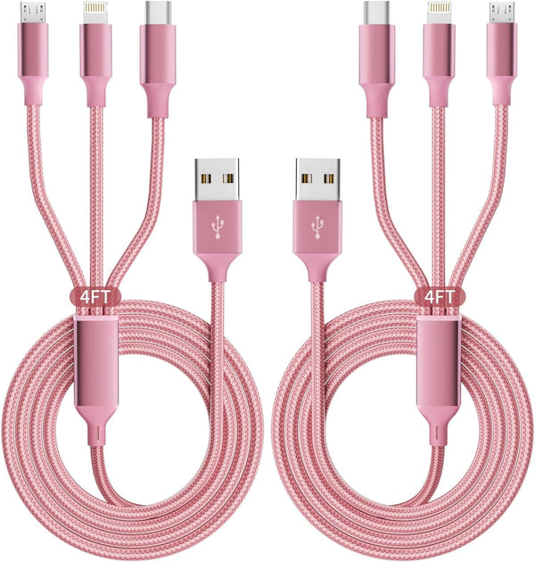 IDISON Multi Charging Cable(2Pack 4FT), 3 in 1 Charging Cable Nylon Braided USB Multi Charger Cable Universal USB Cable with Type C/Micro/Ip Port for Most Cell Phones & Pads