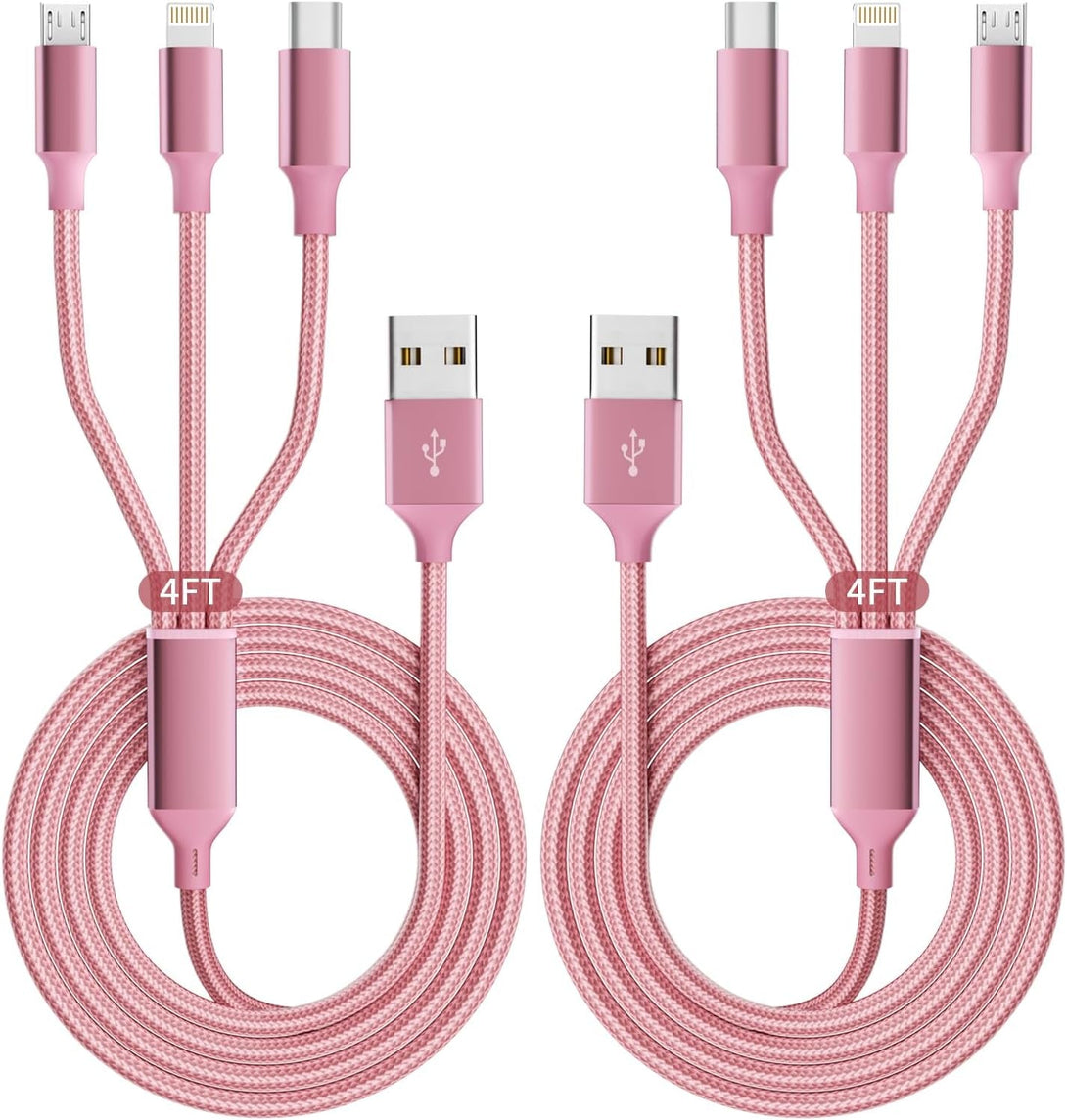 IDISON Multi Charging Cable(2Pack 4FT), 3 in 1 Charging Cable Nylon Braided USB Multi Charger Cable Universal USB Cable with Type C/Micro/Ip Port for Most Cell Phones & Pads
