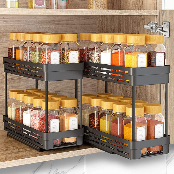 2 Packs Pull Out Spice Rack Organizer for Cabinet, Slide Out Spice Racks Organizer, Easy to Install Spice Cabinet Organizers, 4.33''Wx10.4''Dx8.5''H, Each Tier Hold 10 Spice Jars - 2 Tier