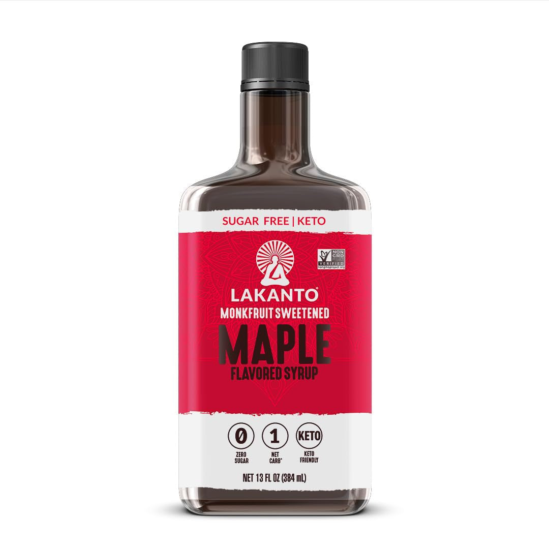 Lakanto Sugar Free Maple Syrup with Monk Fruit & Erythritol for Pancakes, Waffles, Oatmeal, Coffee, Tea, Granola, Frosting & Dressing, Zero Sugar, Keto, Vegan, Gluten Free, 1 G Net Carbs, 13 Fl Oz