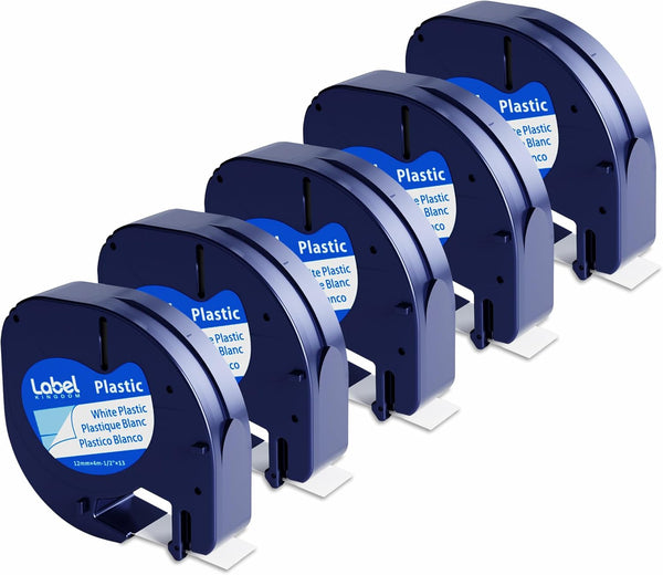Compatible with DYMO Letratag Label Maker Refill 91331 White Plastic Tape 12Mm X 4M (1/2" X 13') for Labeler Letra Tag 200B LT 100H 100T Plus, 5-Pack Label KINGDOM Label