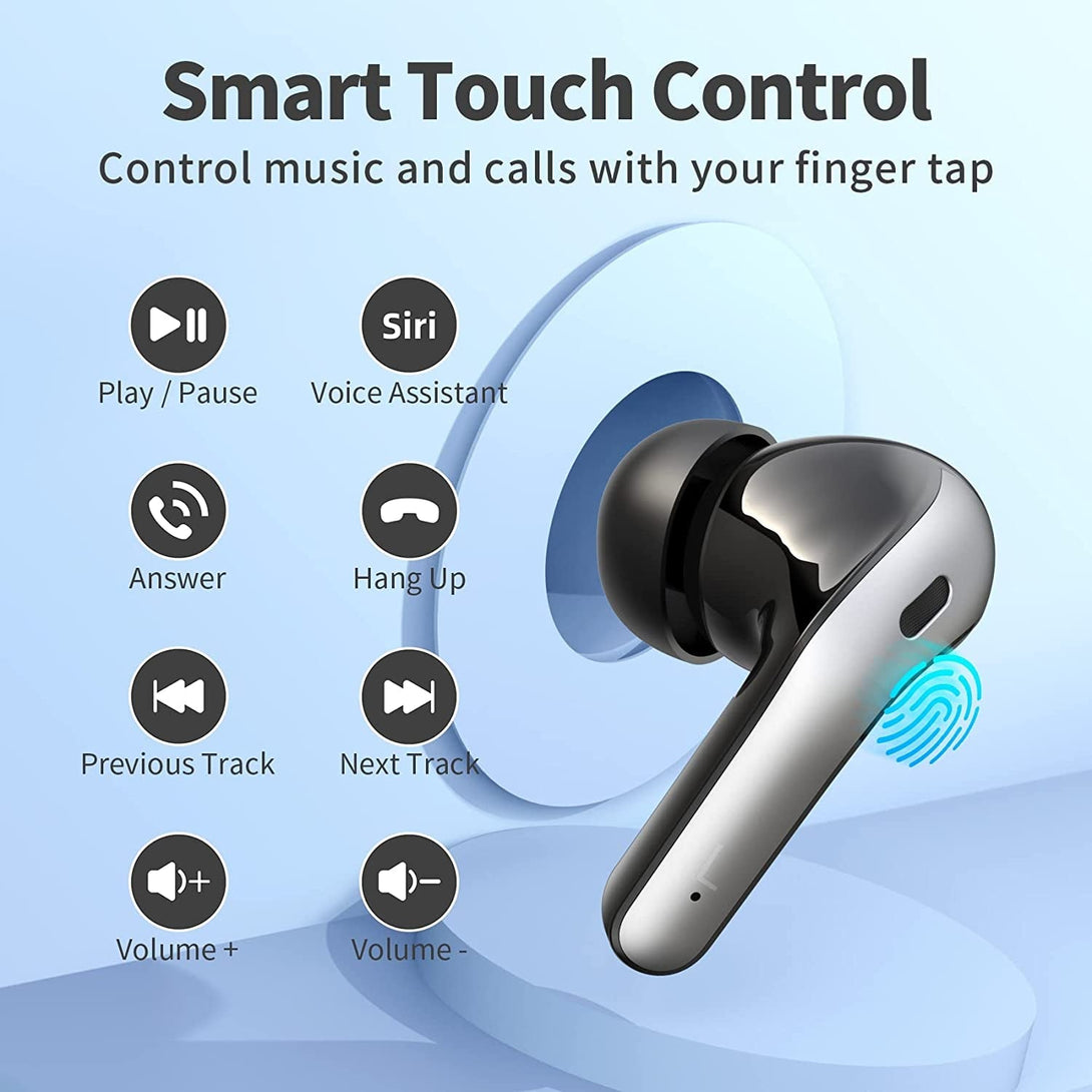 TAGRY Bluetooth Headphones True Wireless Earbuds 60H Playback LED Power Display Earphones with Wireless Charging Case IPX5 Waterproof In-Ear Ear Buds with Mic for TV Smart Phone Laptop Computer Sports