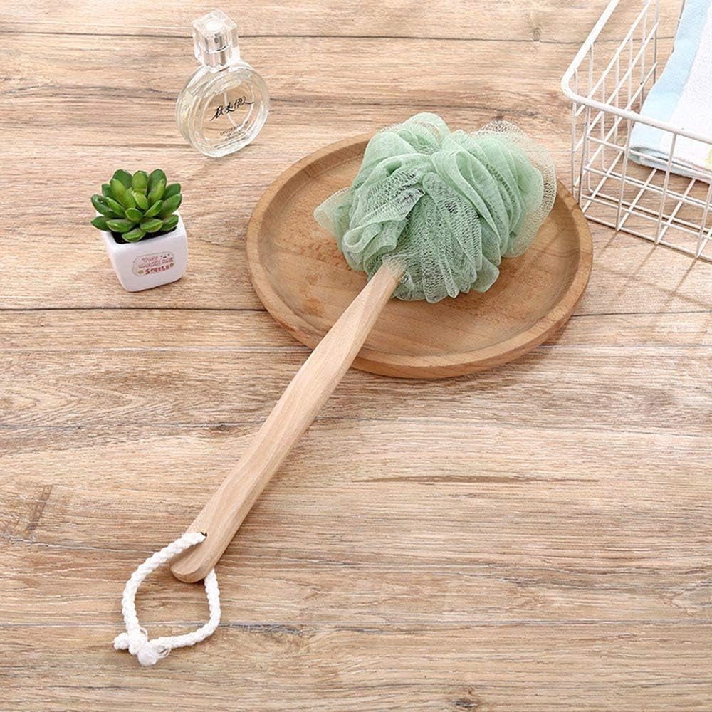 Loofah Back Scrubber, Wooden Handle Bath Sponge Lufa Shower Brush, Soft Nylon Mesh Back Cleaner Washer, Body Brush for Women Kids Bathroom Shower Accessories (Green)