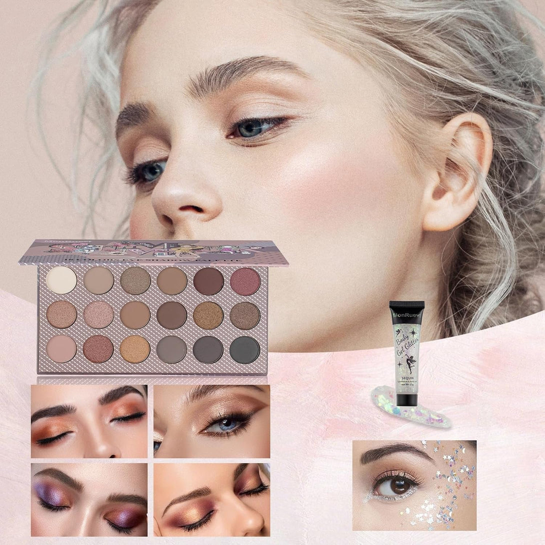 All in One Makeup Kit Includes18-Color Eyeshadow Palette Lip Gloss Brow Pencil Blush Concealer Foundation Mascara & Eyeliner with Travel-Friendly Tools for Everyday Glam