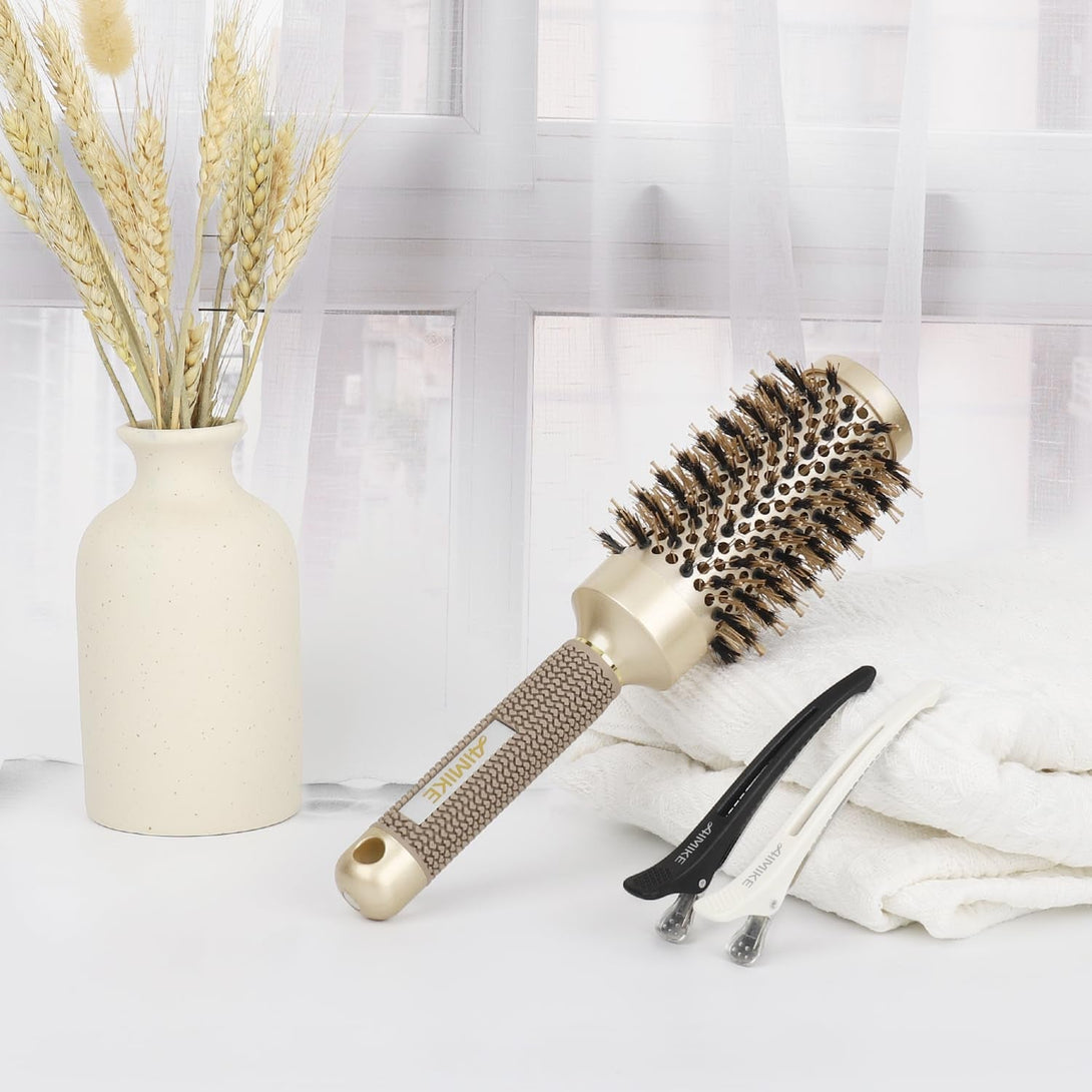 AIMIKE round Brush for Blow Out, Medium round Hair Brush Nano Thermal Ceramic & Ionic Tech, for Blow Drying & Styling, Curling and Shine - 2.9 Inch Barrel W/Boar Bristles