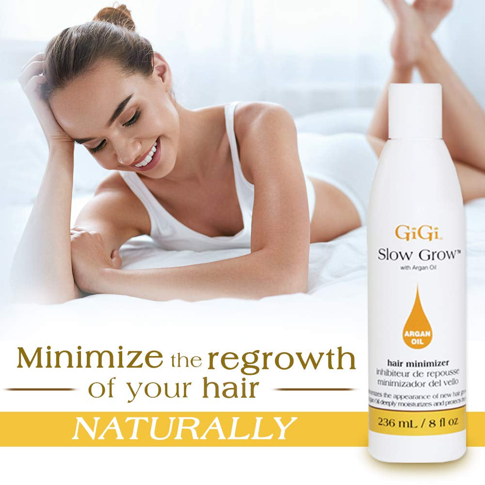 Gigi Slow Grow Hair Inhibitor Lotion with Argan Oil, Hair Regrowth Minimizer, Men and Women, 8 Oz, 1-Pack