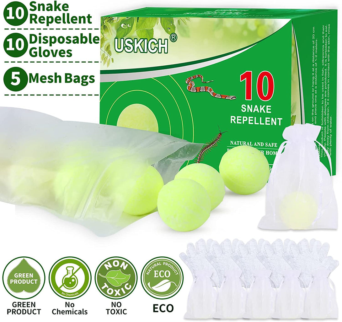 USKICH 10 Pack Snake Away Repellent, Snake Repellent Balls for Repelling Outdoors Indoor Snakes Rats and Other Pests, for Yard Lawn Garden Camping Fishing, Natural Plant Formula Pest Insect Control…