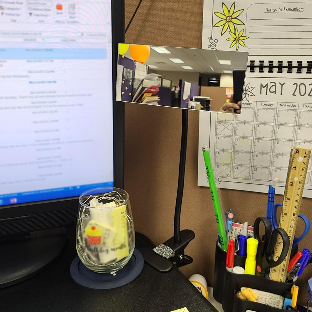 Ampper Clip on Security Mirror, Convex Cubicle Mirror for Personal Safety and Security Desk Rear View Monitors or Anywhere (6.69" X 2.95", Rectangle)