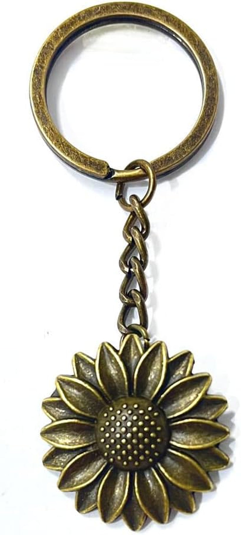 Antique Bronze Colored Sunflower Pendant Key Chain-Bronze Key Ring-Sunflower Keyring Keychain