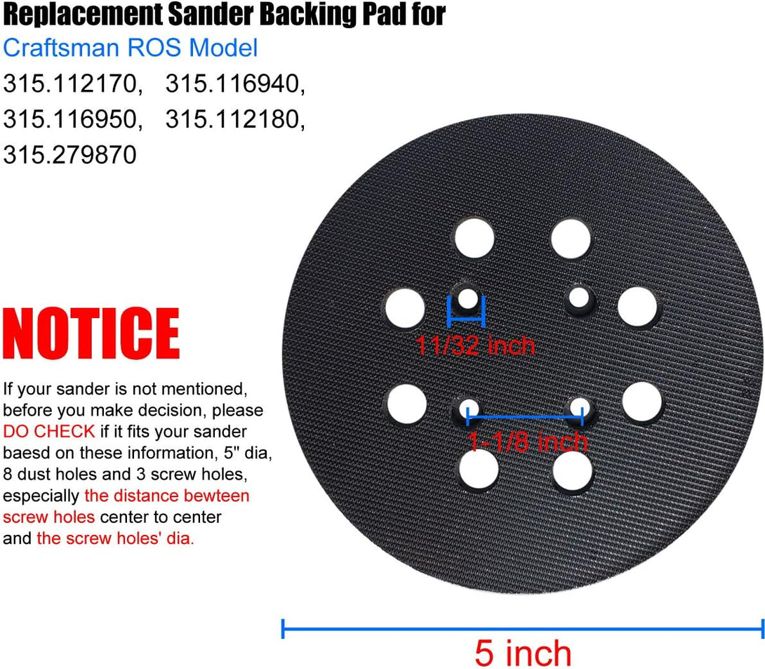 5" Hook and Loop Replacement Sander Pad for Craftsman 315 Model Random Orbit Sander