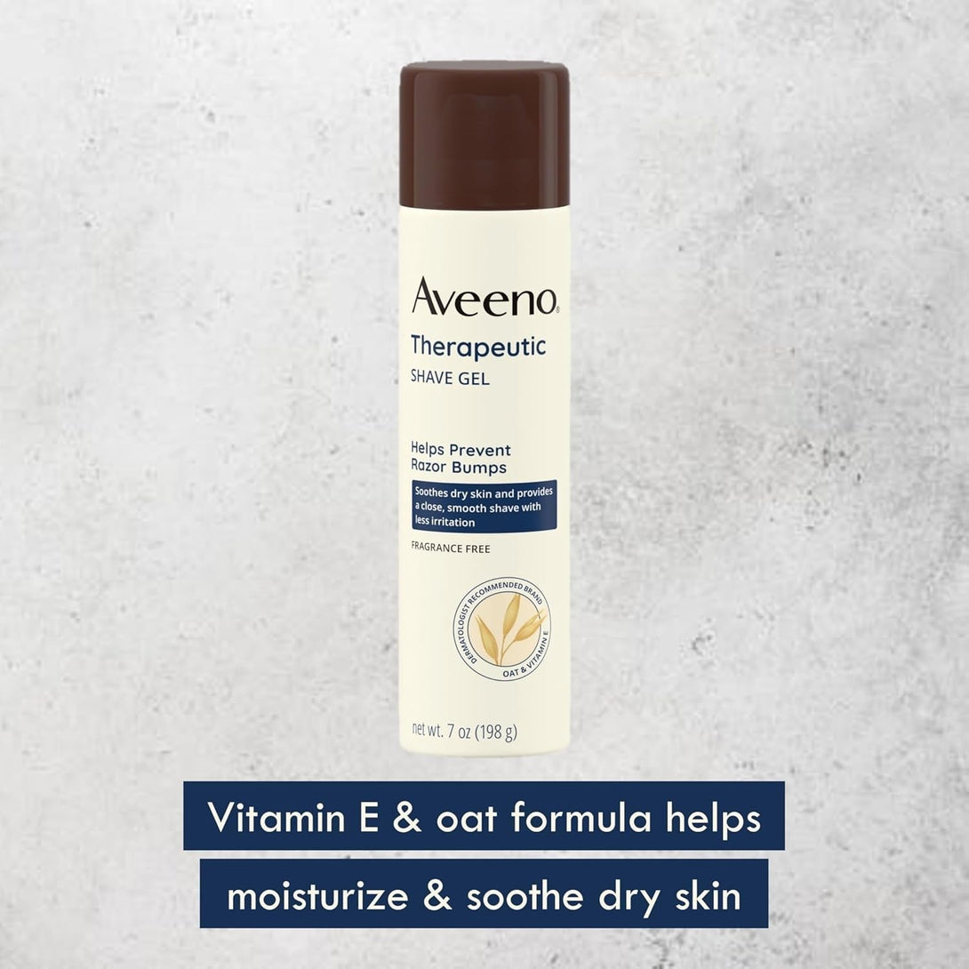 Aveeno Therapeutic Shave Gel with Oat and Vitamin E to Help Prevent Razor Bumps, Soothes Dry Skin and Provides a Close, Smooth Shave with Less Irritation, Fragrance-Free, 7 Oz
