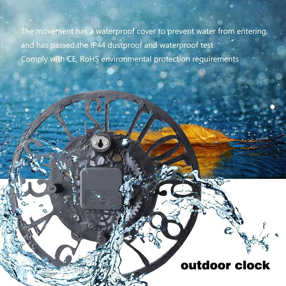 12 Inch Silent Non Ticking Outdoor/Indoor Wall Clock, Waterproof, Green, Retro Style