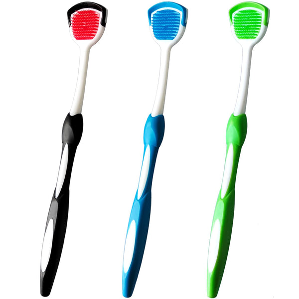 Tongue Brush, Tongue Scraper, Tongue Cleaner Helps Fight Bad Breath, 3 Tongue Scrapers, 3 Pack (Black & Blue & Green)