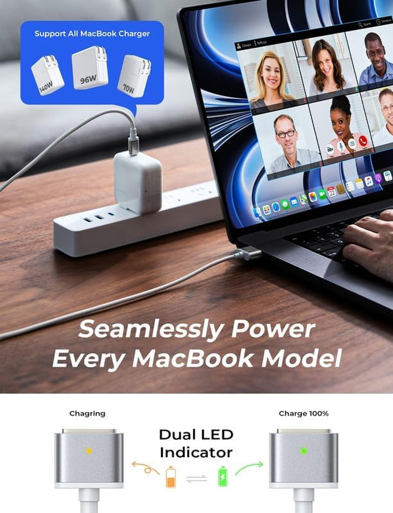 LISEN USB-C to Magnetic 3 Cable (6.6FT) for M4 Macbook Air Pro Charger, 140W Magnetic Safe 3 Cable for Macbook Air (15''/13'' M4 2025, M3 2024, M2 2023, M2 2022), Pro (16"/14" 2024/2023/2021)