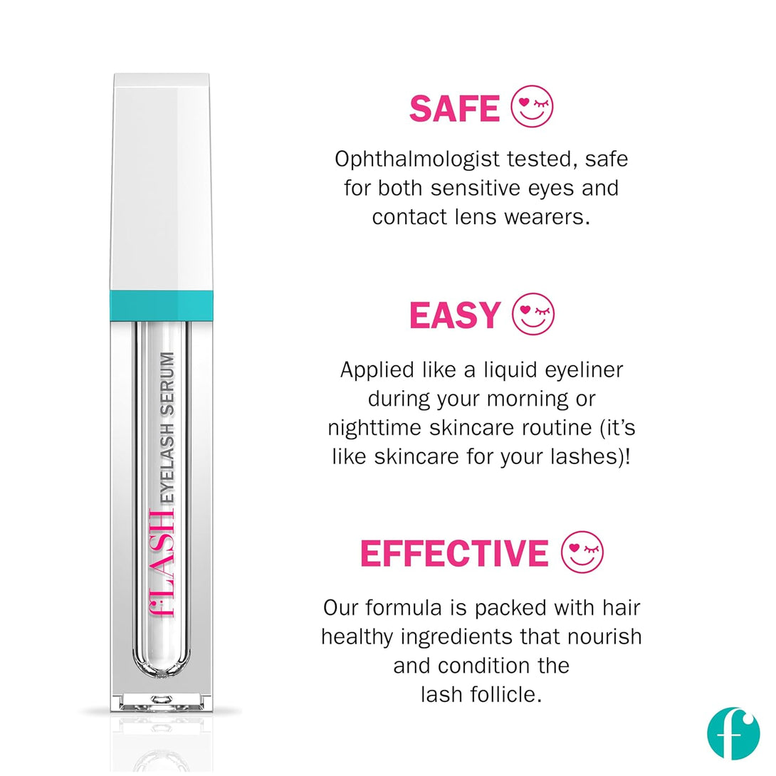 Flash Eyelash Serum, Serum for Long, Curled Lashes - Enhances and Strengthens Your Natural Lashes - Safe and Effective Formula, 3-Month Supply