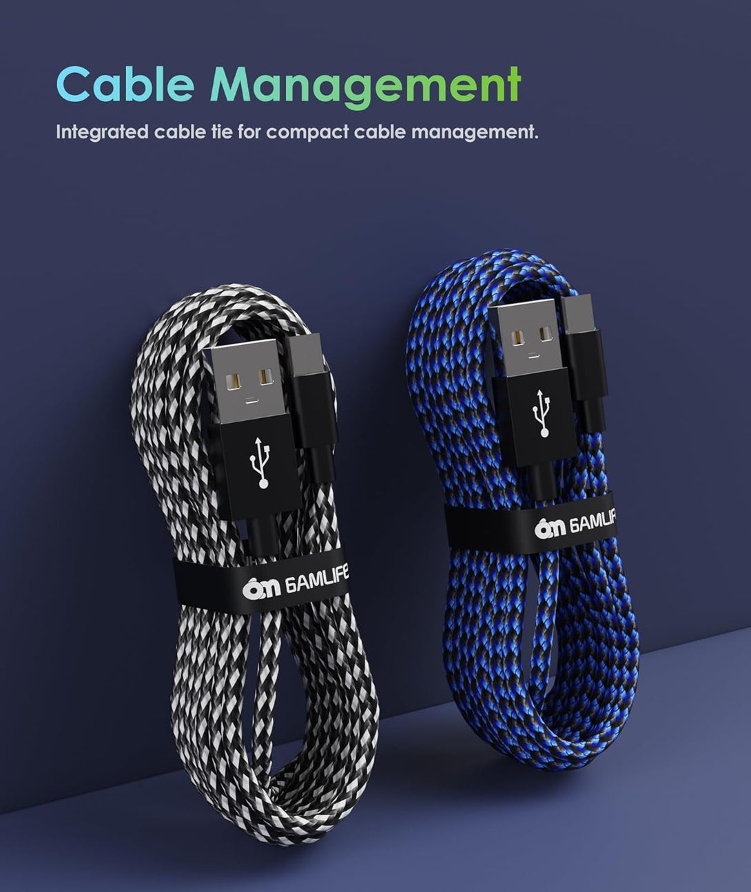 6Amlifestyle PS4 Controller Charger Charging Cable, 2 Pack 10Ft Extra Long Micro USB 2.0 Cable, Nylon Braided Cord, for PS4, PS4 Slim/Pro, Xbox One S/X Controller, Android Phones, Black+Blue