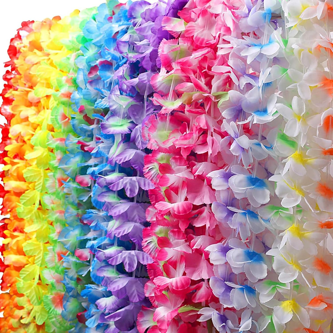 Myamy 50 Counts Tropical Luau Leis Flower Lei Theme Party Favors Hawaiian Leis Necklace Hawaii Silk Wreaths Holiday Wedding Beach Birthday Decorations Assortment