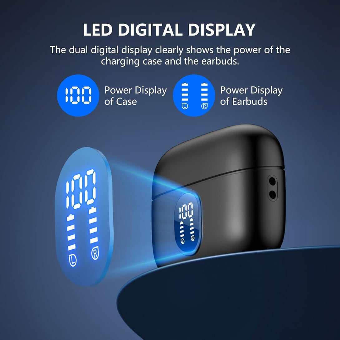 Bluetooth 5.4 Earbuds 42H Playtime | LED Display & 4 ENC Mics | IPX6 | Touch Control | Hi-Fi Sound for Sports/Office (Ios/Android/Pc)