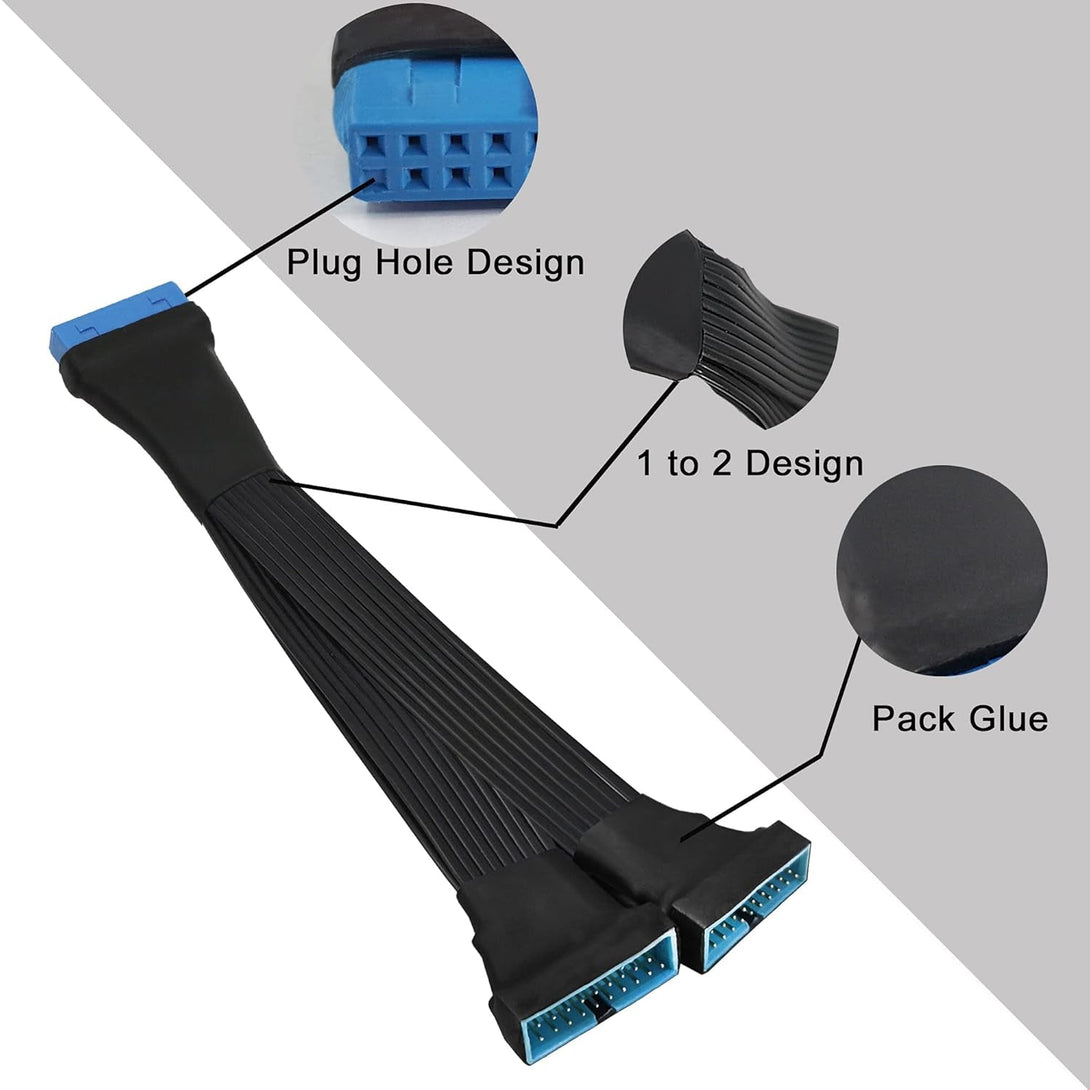 GINTOOYUN USB 3.0 Header Extension Cable, 19/20 Pin 1 to 2 Y Splitter Internal Extension Adapter DIY(5.9 Inch)