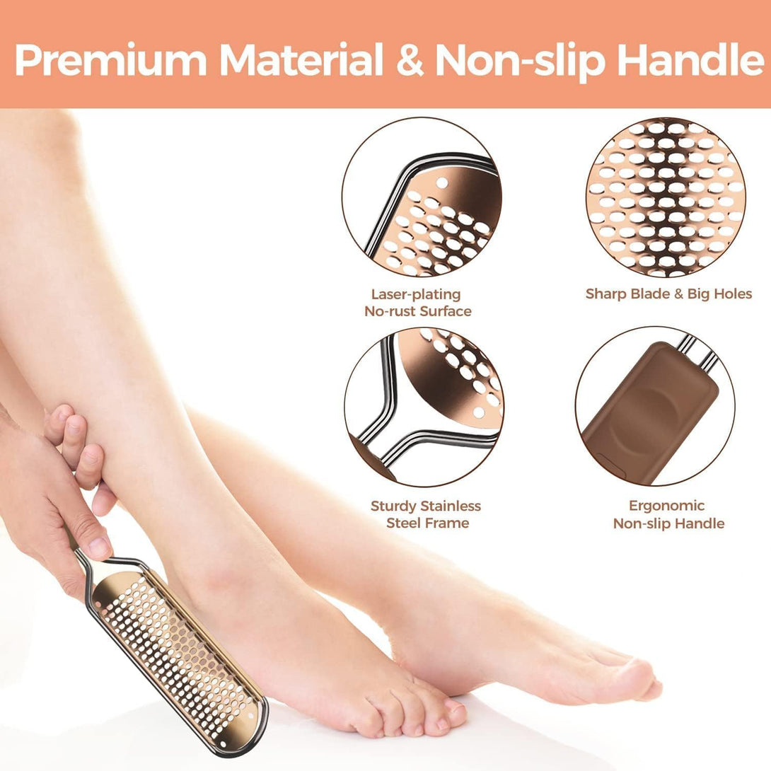 Foot File Foot Scrubber Pedicure - Callus Remover for Feet Easkep Professional Grater Rasp Foot Scraper Corns Callous Removers Cracked Dead Skin Remover for Dry and Wet Feet (Golden)