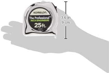 Komelon 425IEHV High-Visibility Professional Tape Measure Bother Inch and Engineer Scale Printed 25-Feet by 1-Inch, Chrome 7.6 m Tape Measure