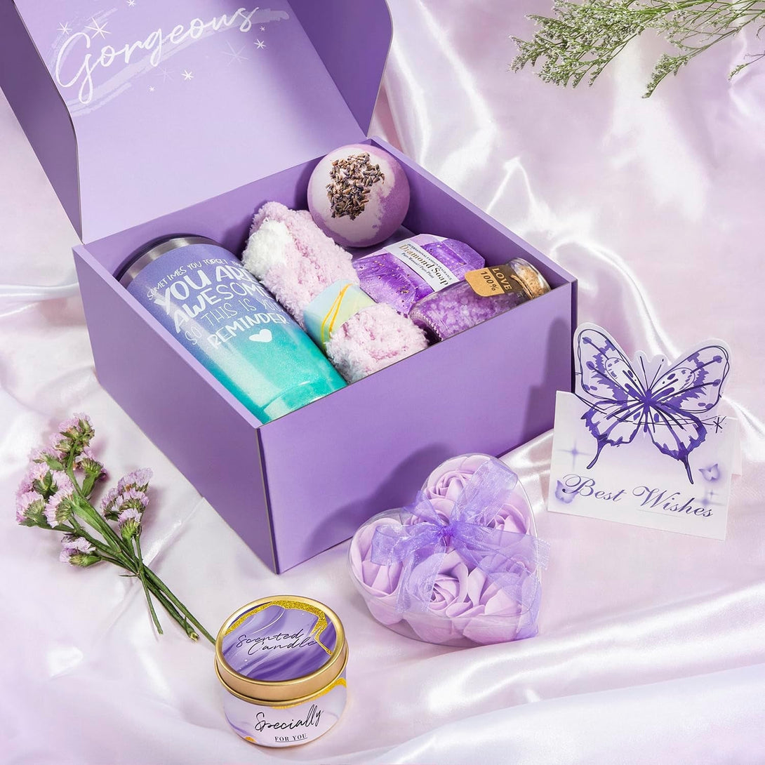Gifts for Women, Birthday Gifts for Women, Happy Birthday Gifts Basket for Women,Lavender Relaxing Spa Gifts Basket for Best Friends Female Women Sister Mom Wife Her Girlfriend Coworker