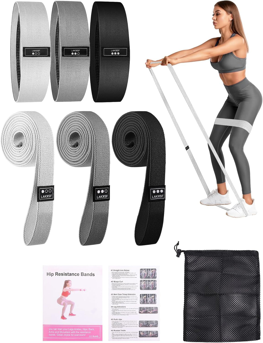 6 Pcs Fabric Booty Bands & Long Resistance Bands for Workout Butt and Legs Pull up Exercise Elastic Stretch Bands Home Gym Fitness Equipment