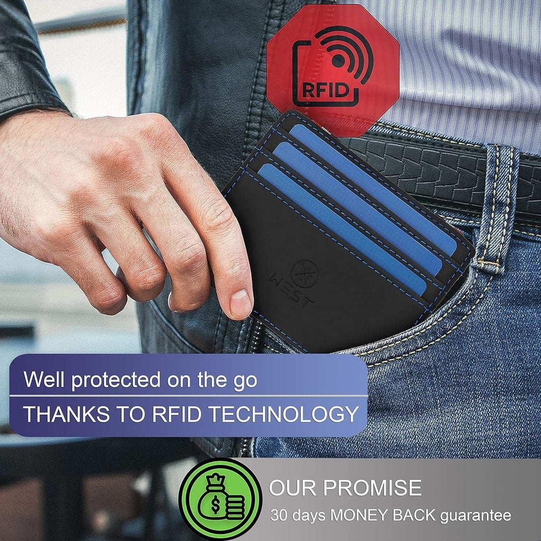 West - RFID Wallet with Coin Pouch + Gift Packaging - Compact & Small Magic Money Wallet - Extra Strong Money Bands