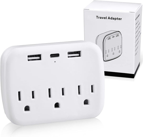 Cruise Power Strip Cruise Essentials Non Surge Protection Outlet Extender with 3 USB Outlets Ports (1 USB C) Portable Travel Adapter Multiple Plug for Cruise Ship, Home, Office, White