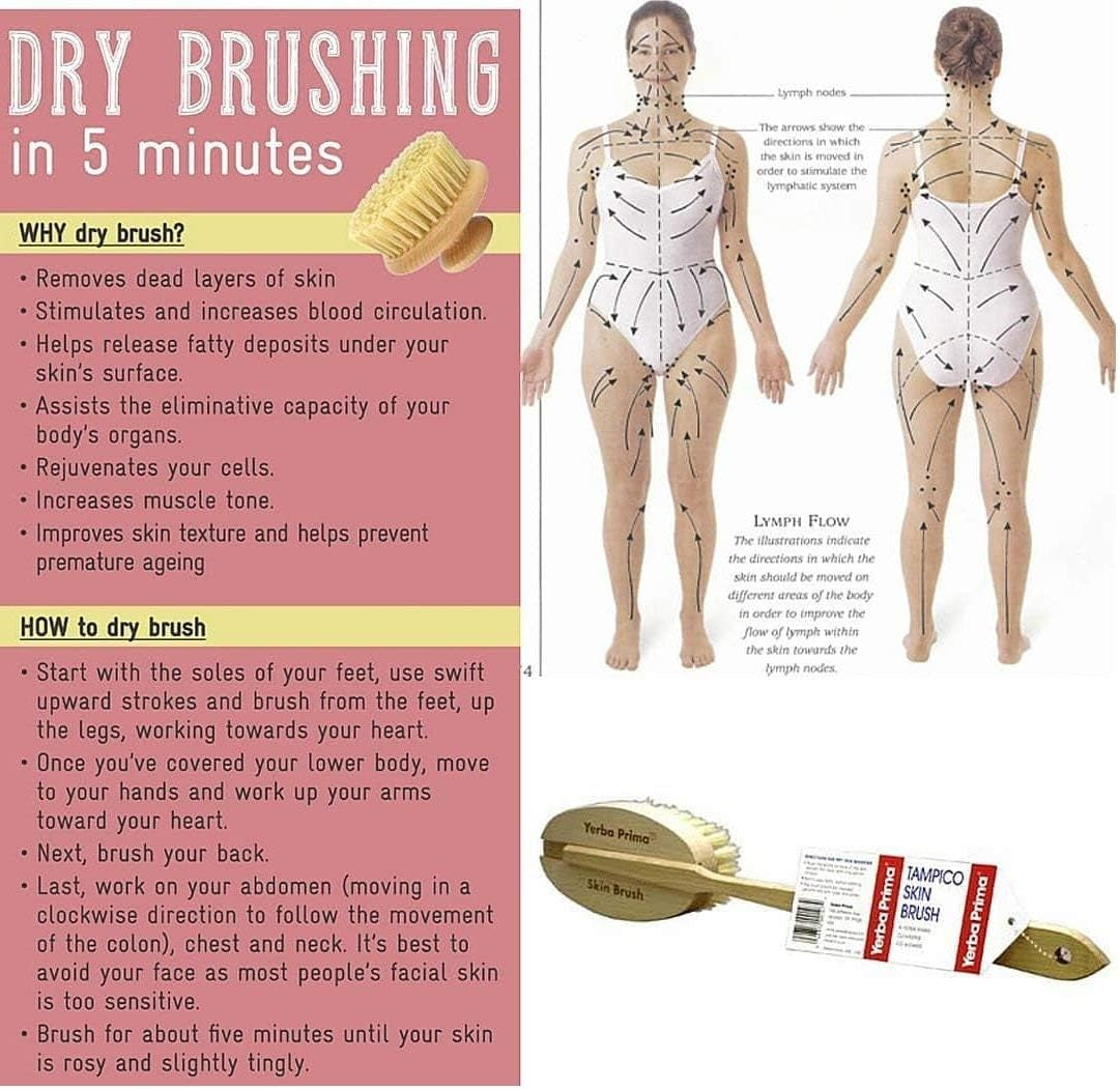 Yerba Prima Tampico Skin Brush (Pack of 1) - Natural Vegetable Fiber Bristles for Dry Skin Brushing