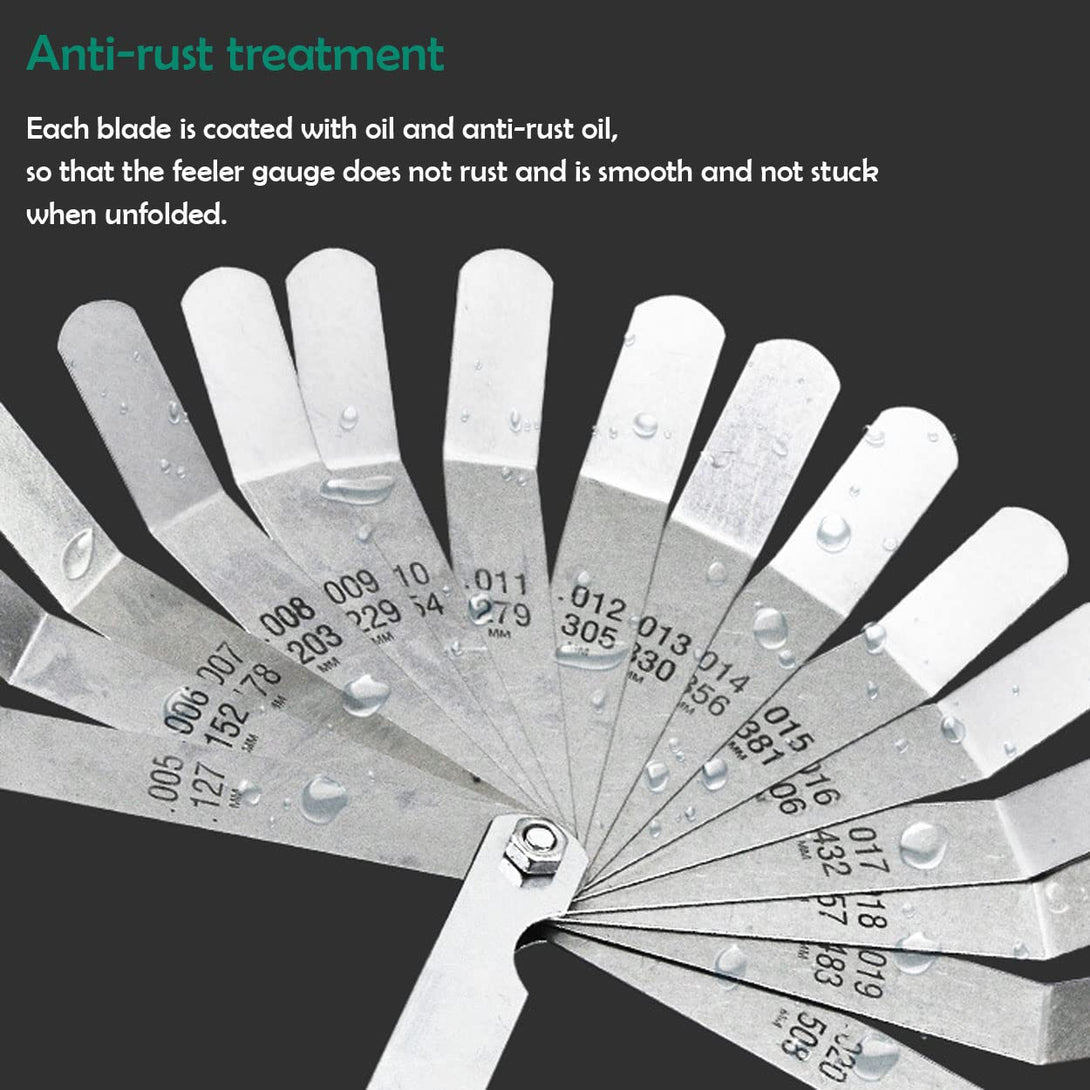 Feeler Gauge Set Stainless Steel Valve Lash Adjustment Tool Imperial/Metric 45ºblades Offset Thickness Feeler Gauge Measuring Tools for Measuring Gap