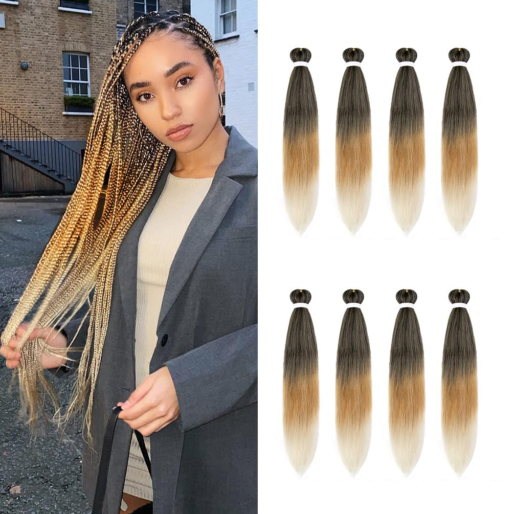 8 Pack Ombre Braiding Hair Pre Stretched - 20" 75G/Pack Premium Pre Stretched Braiding Hair Extensions, Professional Itch Free Yaki Texture Prestretched Hair(1B/27/613)