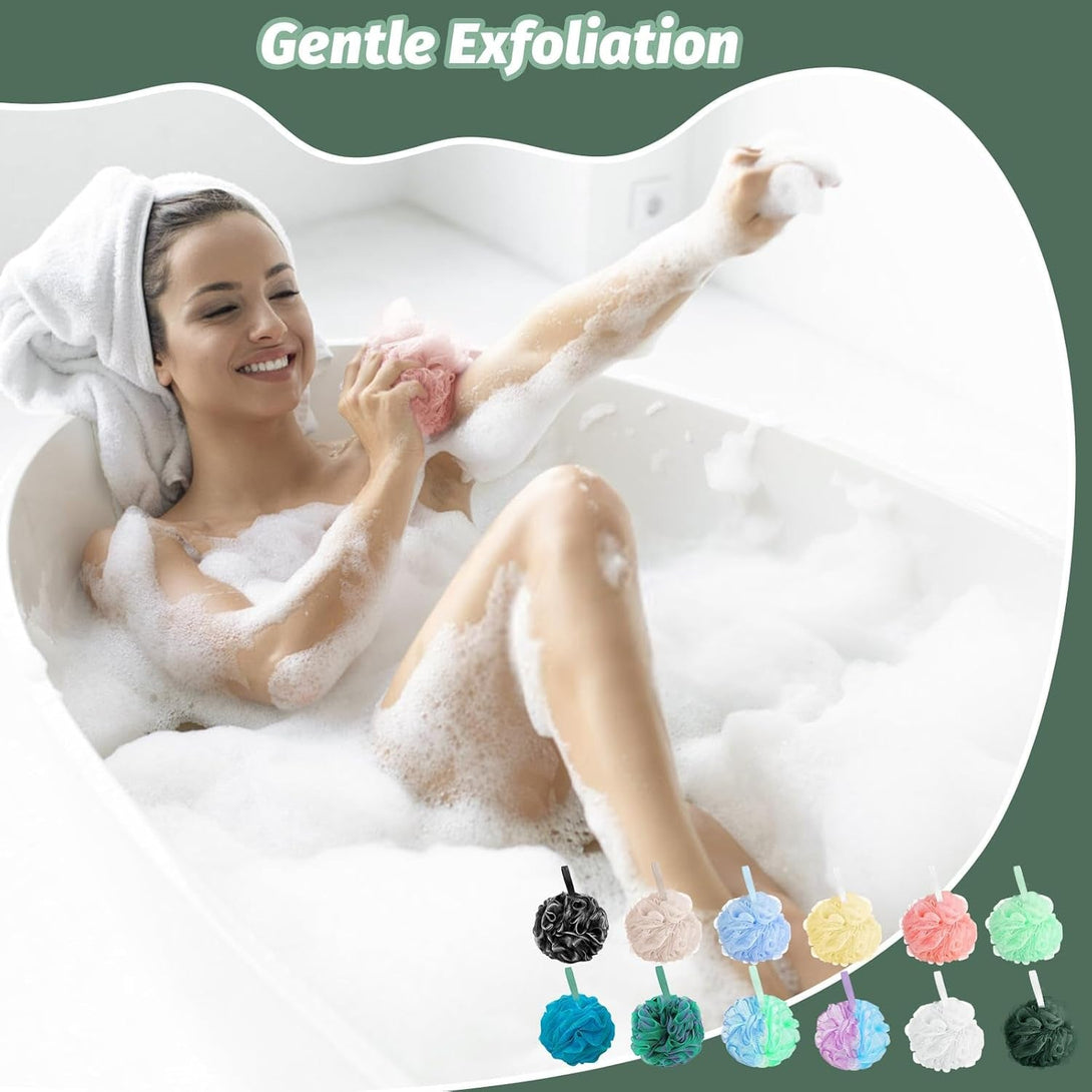 Amazerbst 4 Pack Bath Sponges Mesh Balls Shower Loofahs Wash Back Body Cleaning Scrubber Exfoliator Loofah Sponge Bathing Accessories Women Men
