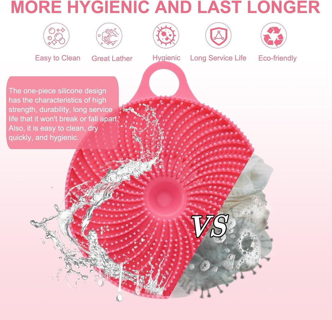 INNERNEED 2-In-1 Silicone Body Scrubber and Scalp Massager Shampoo Brush, Food-Grade Soft Material, More Hygienic, Easily Lather, Convenient for Travel, Gym, Business,Etc (Pink)