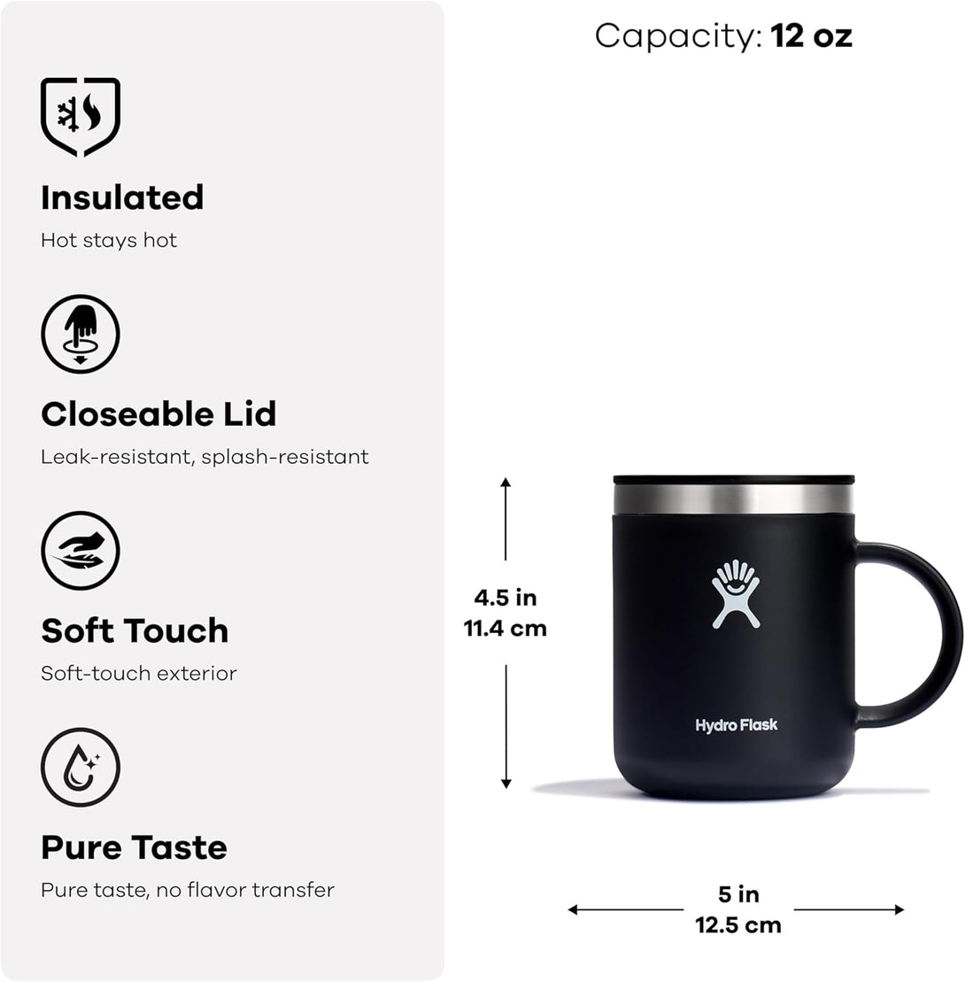 Hydro Flask Insulated Mug for Coffee, Tea, Hot Chocolate - Leak-Resistant Lid, Keeps Drinks Hot