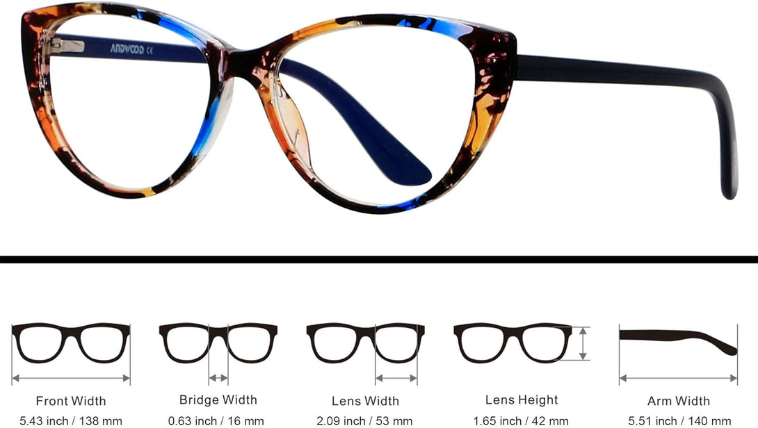 ANDWOOD Blue Light Blocking Glasses Women Bluelight Blocker Computer Cateye Clear Cat Eye Eyeglasses Frame AR003
