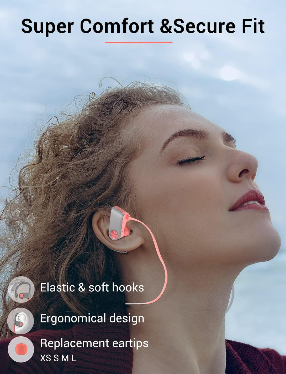 Stiive Bluetooth Headphones, Wireless Sports Earbuds IPX7 Waterproof with Mic, Stereo Sweatproof In-Ear Earphones, Noise Cancelling Headsets for Gym Running Workout, 16 Hours Playtime - Pinkgrey