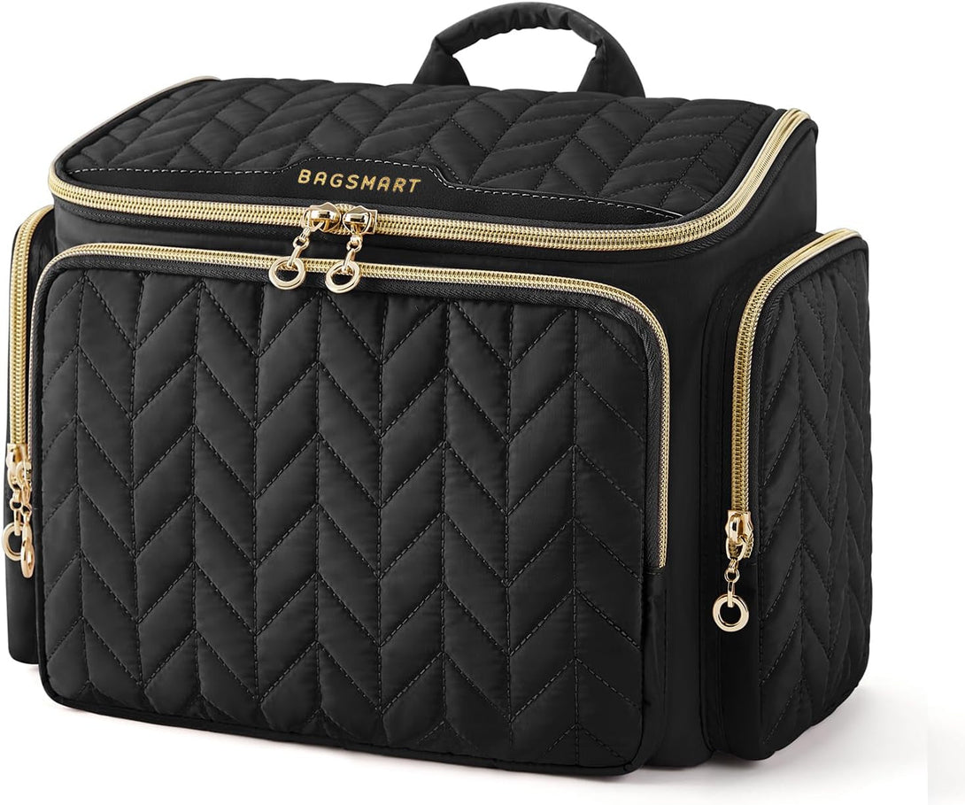 BAGSMART Travel Toiletry Bag, Large Wide-Open Travel Bag for Toiletries, Makeup Cosmetic Travel Bag with Handle-Black