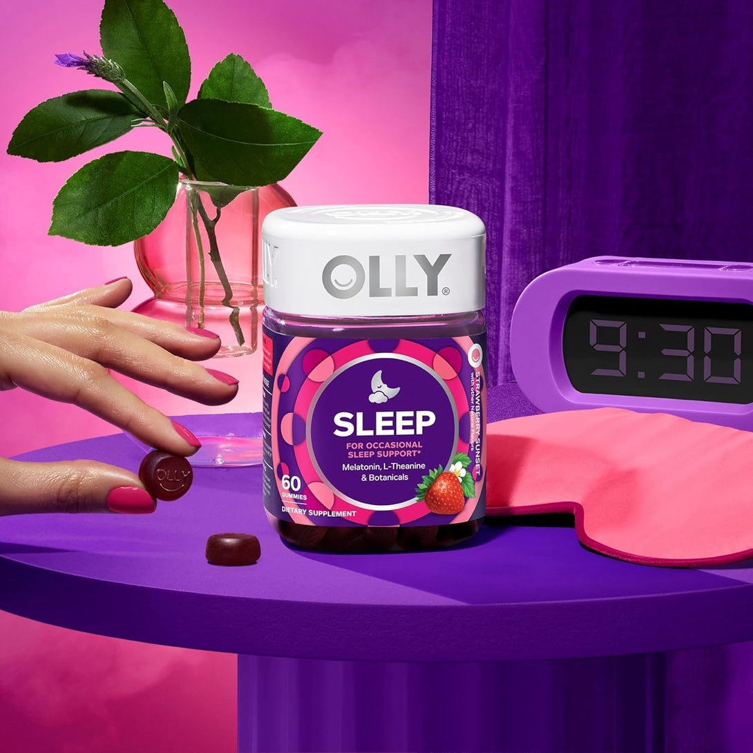 OLLY Sleep Gummy, 3 Mg Melatonin, L-Theanine, Chamomile, Lemon Balm, Sleep Aid, Strawberry, 60 Count